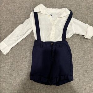 Janie and Jack Linen Shirt and Suspenders Short Set - Size 2T